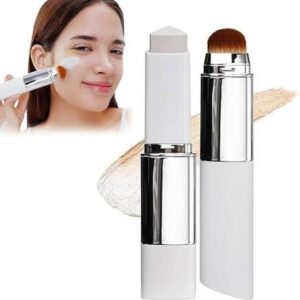 Barra stick crema blanca y brocha base maquillaje tono natural