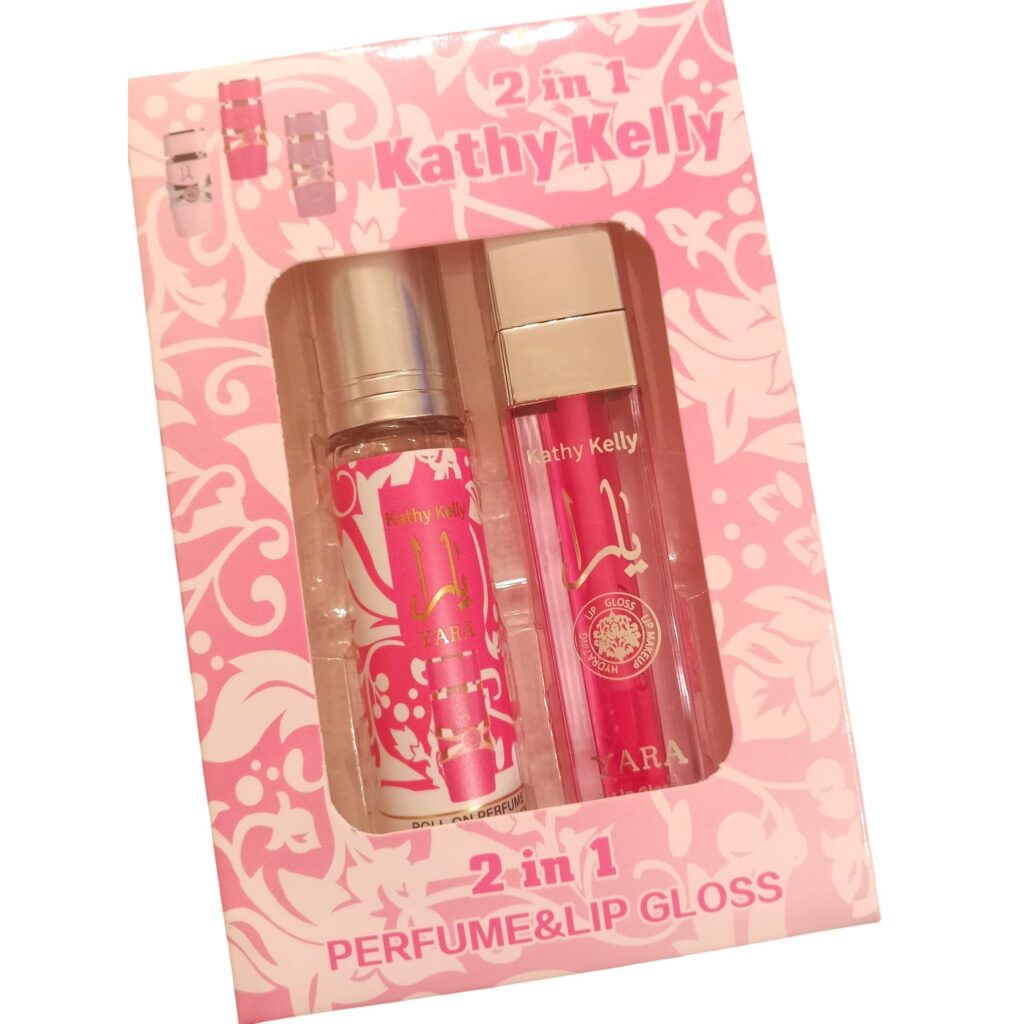 Set perfume roll on 10ml  lips gloss libre de alcohol